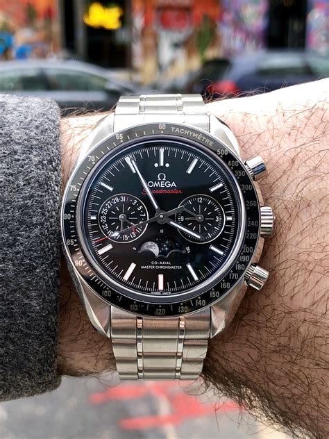 omega speedmaster moonphase on wrist